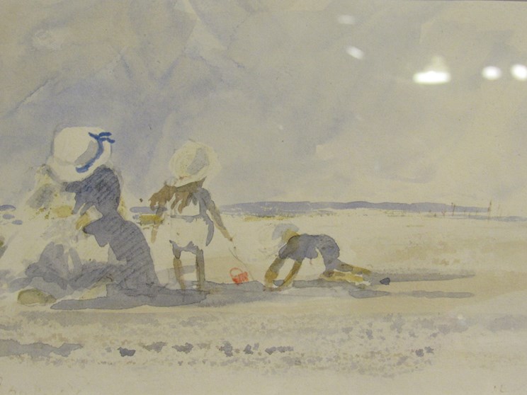 In the manner of Caroline Ponsonby, Day at the Seaside, watercolour indistinctly signed,