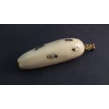 A 19th Century Japanese shibayama ivory banana inlaid with bugs, signed, 13.