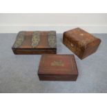 Three 19th Century boxes including walnut Eastern brass decorated writing slope,