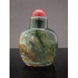 A fine 18th Century Chinese moss agate snuff bottle of bulbous form,