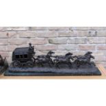 A bronze horse drawn carriage on marble base signed C.