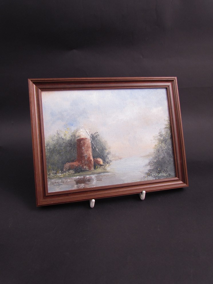 MARGARET COLMAN: 20th Century "Mill on the Broads" oil,