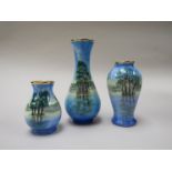 Three Moorcroft Enamels "Blue Reflections" vases of various forms designed by Sandra Dance,