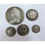 A George II 1746 Lima half crown (good-fine), 1757 sixpence, (VF), 1758 sixpence (good),