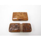 A birdseye maple vesta case and a carved wooden example (2)