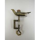 A 19th Century brass Hemmingbird sewing clamp and pin cushion,