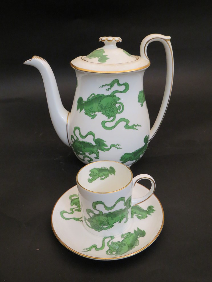 A Wedgwood 'Chinese Tigers' pattern part coffee service with eight cups and saucers together with