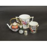 Royal Crown Derby miniature champagne bottle, bucket, kettle,