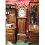 A George III provincial longcase clock with painted arch dial,