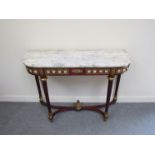 An 18th Century style French marble top side table with porcelain plaques and gilt decoration,