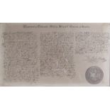 A framed 19th Century reproduction of the Warrant in 1574 by Queen Elizabeth I to execute Mary