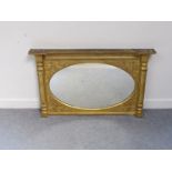 A Victorian gilt framed over mantel mirror with leaf decoration,