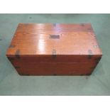 A late 19th/early 20th Century oak and pitched pine fitted campaign silver chest