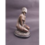 A bronze semi nude female, markings A.