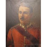 A Victorian oil on canvas of military sergeant portrait in red uniform, 44cm x 34cm,