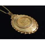 A 1912 gold sovereign in 9ct gold oval mount hung on chain