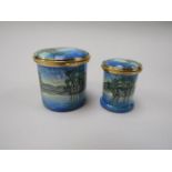 Two Moorcroft Enamels "Blue Reflections" lidded circular trinket boxes designed by Sandra Dance,