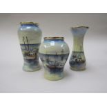 Three Moorcroft Enamels "Sails Away" vases designed by Sandra Dance,