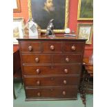 A Victorian mahogany chest of eight drawers (some veneer missing) 118cm x 102cm x 51cm