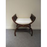 An Edwardian mahogany "X" frame inlaid stool