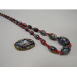 A micro mosaic oval brooch and a millefiori bead necklace