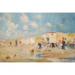 An oil on canvas of coastal figural scene, after Boudin,