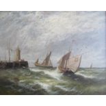 EDWIN HAYES RHA, RI, ROI (1819-1904): A 19th Century oil on board sail ship near port in gilt frame,