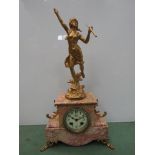 A 19th Century French marble mantel clock surmounted by gilded figure of a maiden,