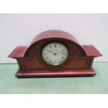 An Edwardian mahogany and inlaid mantel clock, Roman enamelled dial signed John Bull, Bedford,