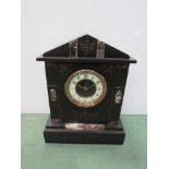 A black marble mantel clock, Arabic chapter ring, 39cm high,