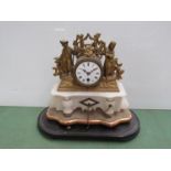 A 19th Century French ormulu and alabaster figural clock a/f, Roma enamel dial,