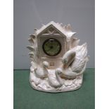 A 20th Century ceramic figural clock depicting swan and her young,