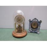 A Paico anniversary clock and a blue and white ceramic clock a/f