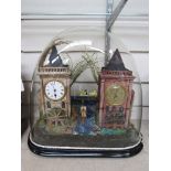 A rare Victorian circa 1870 musical automaton complete with 8-day single train clock and aneroid