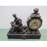 A late 19th Century American figural clock depicting Roman warrior on stepped base,