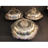 Three Edwardian silverplate entree dishes