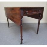 A circa 1820 flamed mahogany Pembroke table, the rising leaves over a single end drawer,