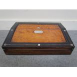 A Victorian table top rosewood writing slope with mother of pearl inlay and beaded border,