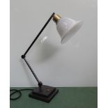 A Chelsom study desk lamp with black and bronze and opaque glass shade