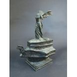 After the Antique a 20th Century bronze sculpture of the Winged Victory of Samothrace back of base