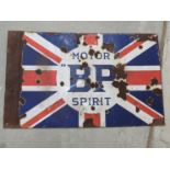 A double sided "Motor BP Spirit" sign