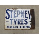 A double sided enamelled sign "Stepney Tyres - Sold Here"