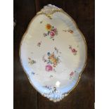 An early 20th Century copenhagen twin handled tray with floral sprays 45cm long