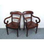 A circa 1840 a pair of East Anglian scroll arm elbow chairs the dished seat over turned and