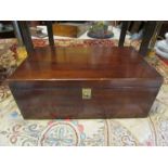 An early 20th Century mahogany writing slope with brass handles, bottom side drawer,