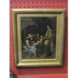 A 19th Century gilt framed and glazed oil painting depicting interior scene with three gentlemen,