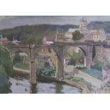 ALBERT ERNST BOTTOMLEY RBA (1873-1950) view of an Aqueduct with Cathedral to background, gouache,