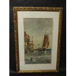 ROBERT THORNTON WILDING : 19th Century watercolour entitled "Dutch fishing boats" 52cm x 30cm