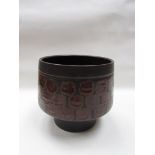 A Denby Arabesque Pottery large 'goblet' pedestal bowl, brown glaze ground,