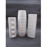 Three West German white glass porcelain vases by Hufschenneuther, Arzberg & Winterling.